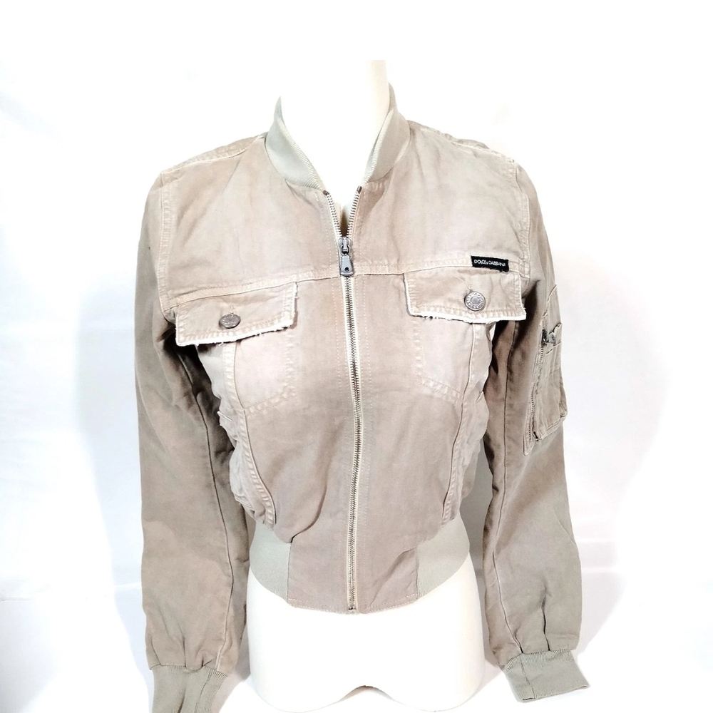 Dolce & Gabbana Tan Bomber Jacket with Stand-Up Collar